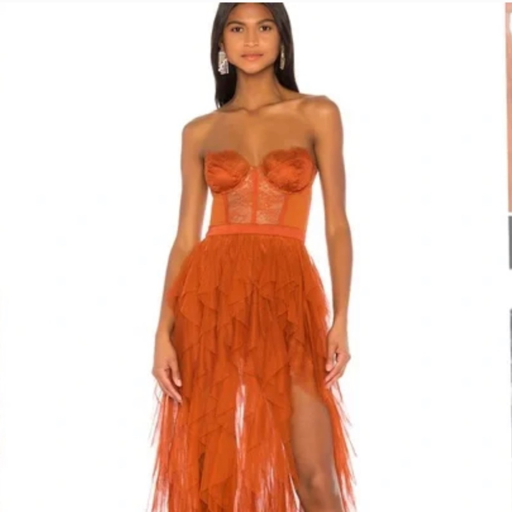For Love and Lemons Revolve Bustier Rust Dress